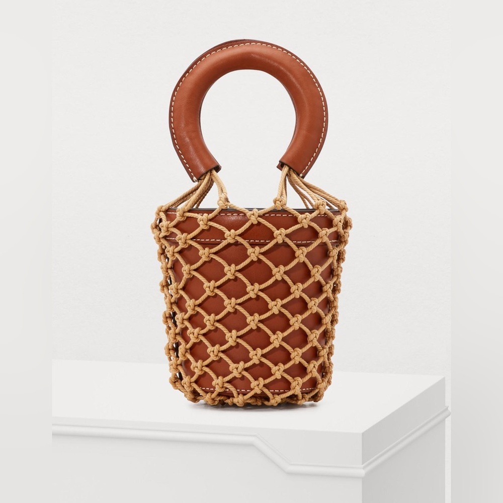 STAUD Moreau Macramé and Leather Bucket Bag